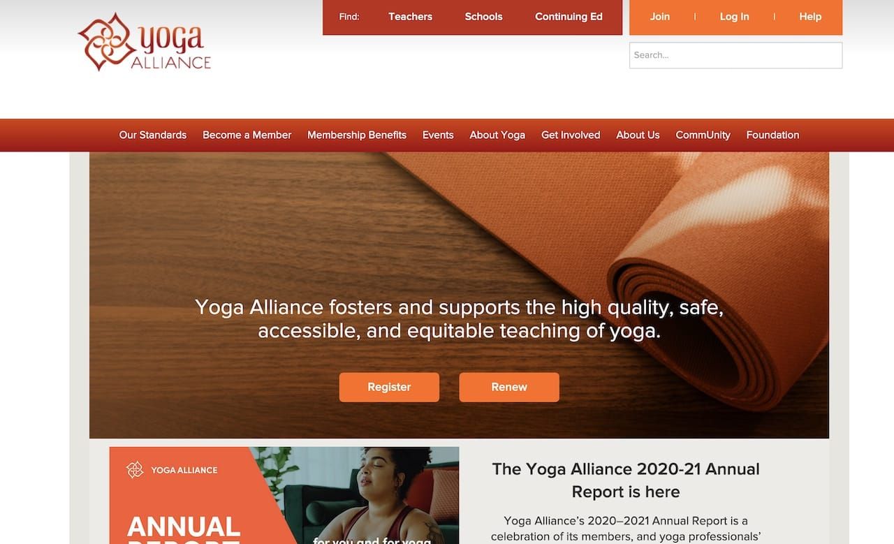 ヨガアライアンスのトップページ